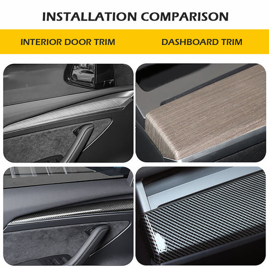 Model 3 & Y Dashboard Dash Cover And Door Trim Cover Extension Panels Real Carbon Fiber