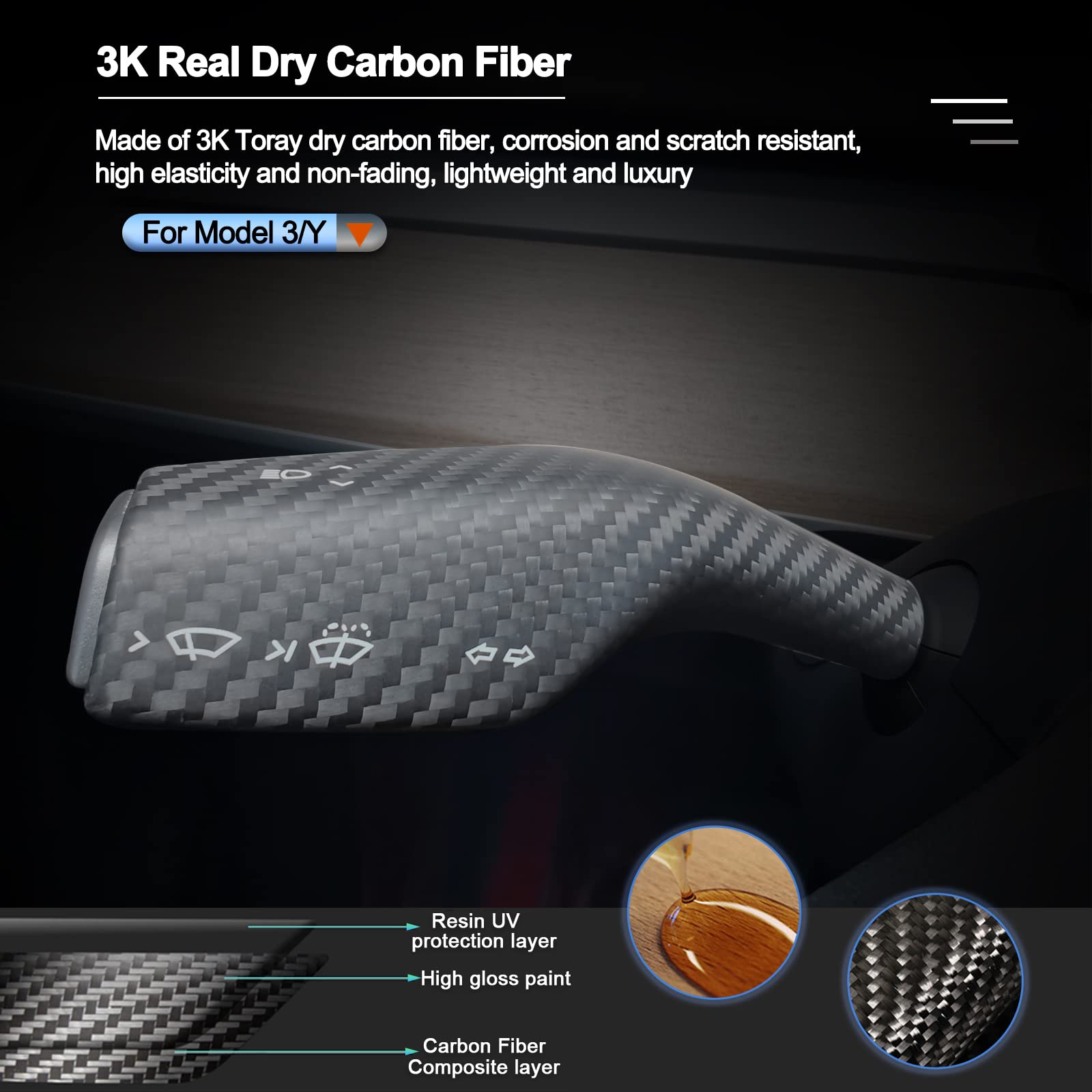 Model 3 / Y Turn Signal Wiper Stalk Covers - Carbon Fiber Interior Mods - Tesery Official Store