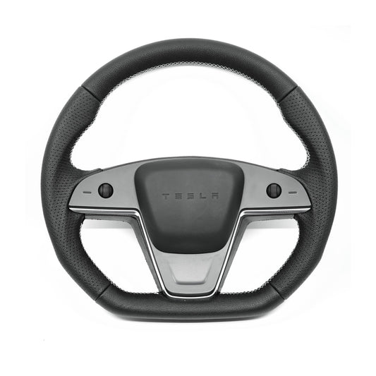 Plaid Round Steering Wheel Replacement for Tesla Model S / X 2021-2022