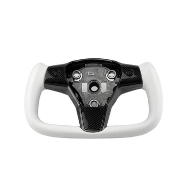 White Leather Yoke Steering Wheel for Tesla Model 3 / Y